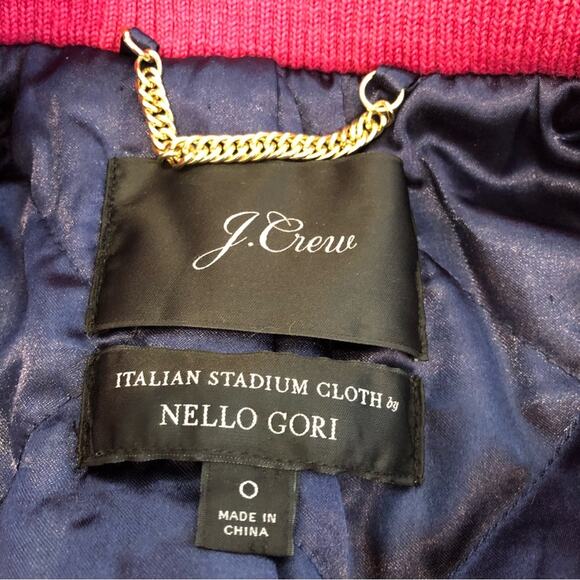 J Crew bright pink Italian Stadium Cloth by Nello Gori full zip wool coat size 0 - Picture 15 of 16